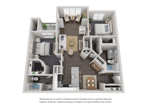 Floor plan for 2 beds, 2 baths, 1247 sqft